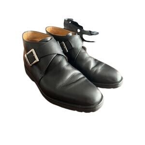 Kenneth Cole Reaction Men's sz 8.5 Boots Black Leather Double Buckle